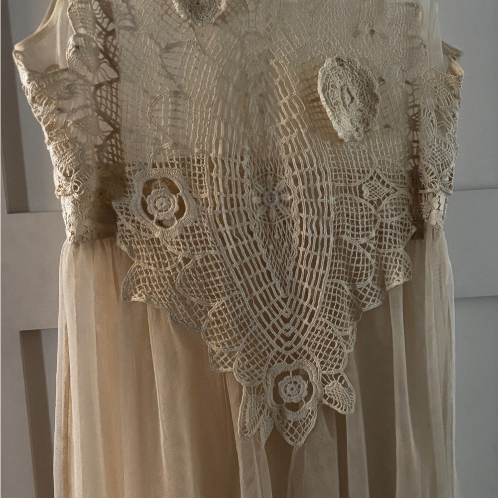 Free People Cream Mesh Detail Top